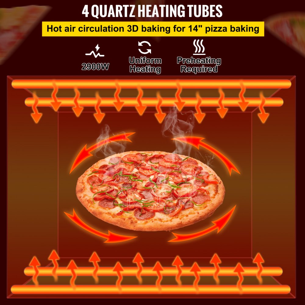 VEVOR Transportador Comercial Pizza Horno, Cinturón Ajustable Calor y Velocidad Acero Inoxidable Encimera Cocina Tostador Horno con 50-300 °C /122- 572 °F Rango de Temperatura para Panadería Restaurante Occidental.