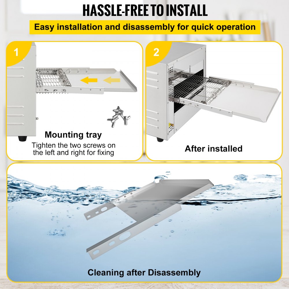 VEVOR Transportador Comercial Pizza Horno, Cinturón Ajustable Calor y Velocidad Acero Inoxidable Encimera Cocina Tostador Horno con 50-300 °C /122- 572 °F Rango de Temperatura para Panadería Restaurante Occidental.