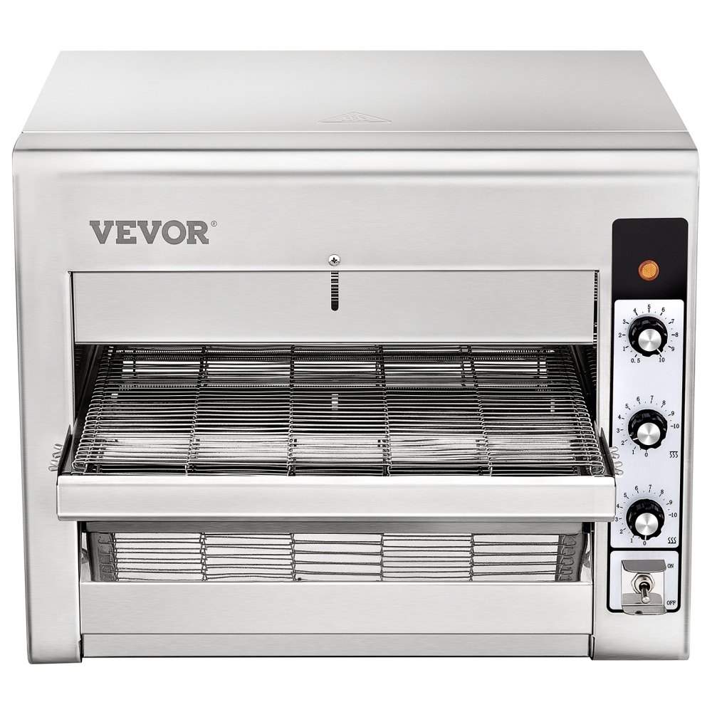 VEVOR Transportador Comercial Pizza Horno, Cinturón Ajustable Calor y Velocidad Acero Inoxidable Encimera Cocina Tostador Horno con 50-300 °C /122- 572 °F Rango de Temperatura para Panadería Restaurante Occidental.
