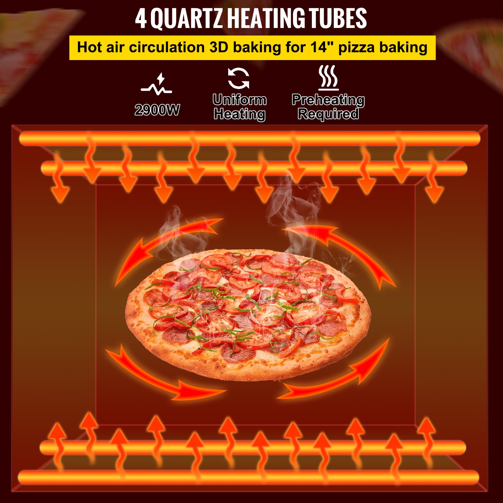 VEVOR Transportador Comercial Pizza Horno, Cinturón Ajustable Calor y Velocidad Acero Inoxidable Encimera Cocina Tostador Horno con 50-300 °C /122- 572 °F Rango de Temperatura para Panadería Restaurante Occidental.