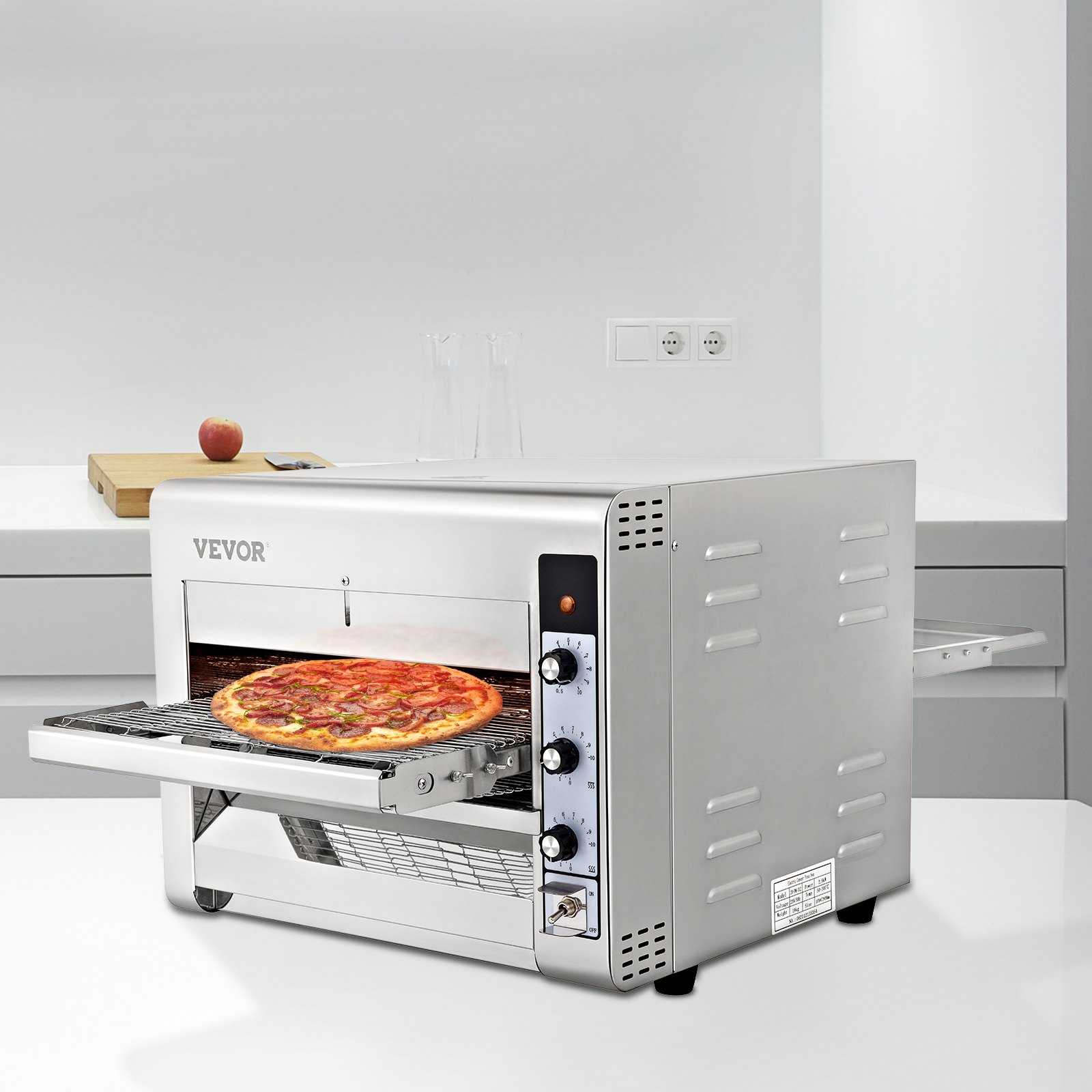 VEVOR Transportador Comercial Pizza Horno, Cinturón Ajustable Calor y Velocidad Acero Inoxidable Encimera Cocina Tostador Horno con 50-300 °C /122- 572 °F Rango de Temperatura para Panadería Restaurante Occidental.