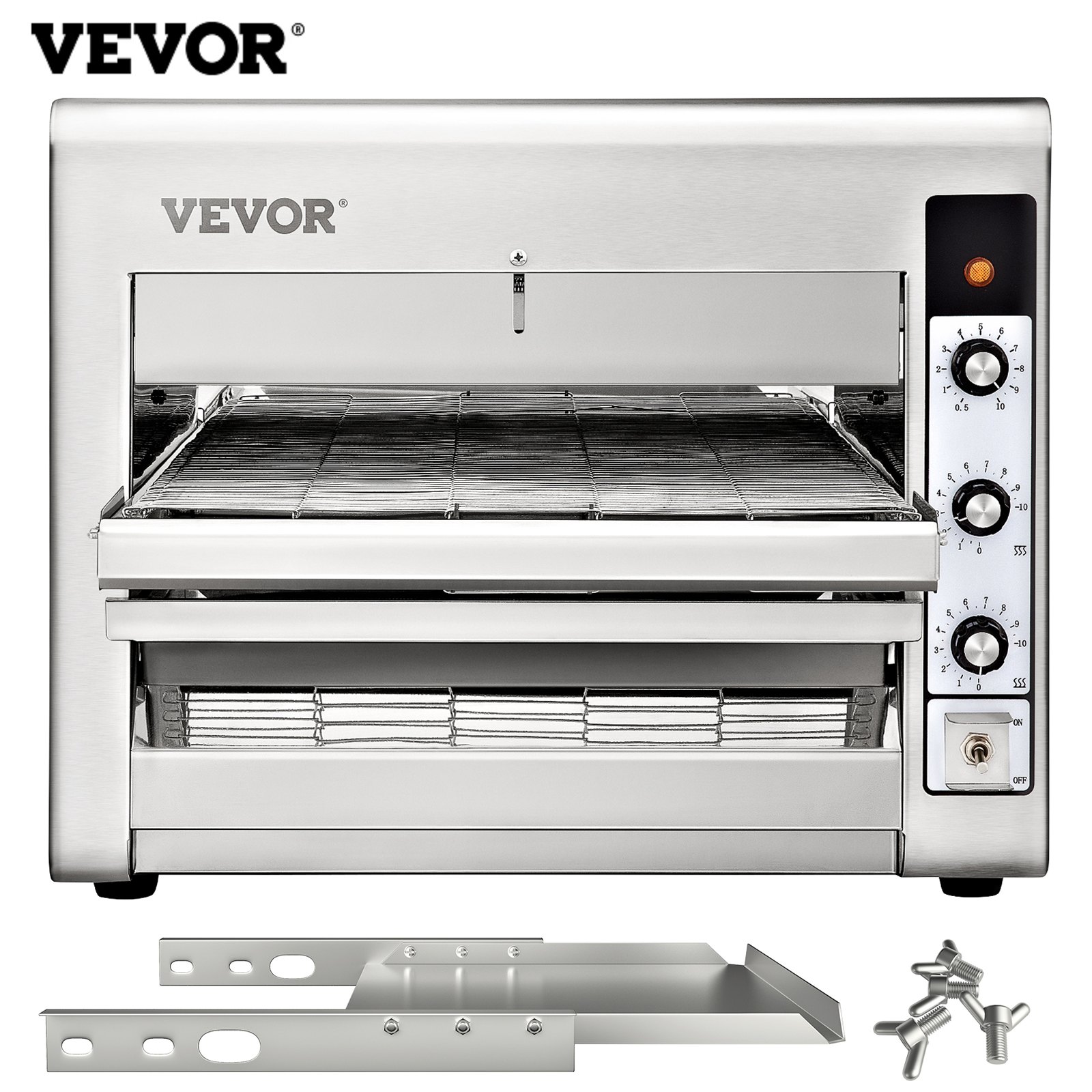 VEVOR Transportador Comercial Pizza Horno, Cinturón Ajustable Calor y Velocidad Acero Inoxidable Encimera Cocina Tostador Horno con 50-300 °C /122- 572 °F Rango de Temperatura para Panadería Restaurante Occidental.
