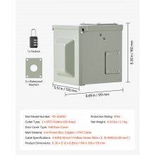 Caja de toma de corriente eléctrica para exteriores, 2 receptáculos GFCI de 20 amperios, caja de toma de corriente