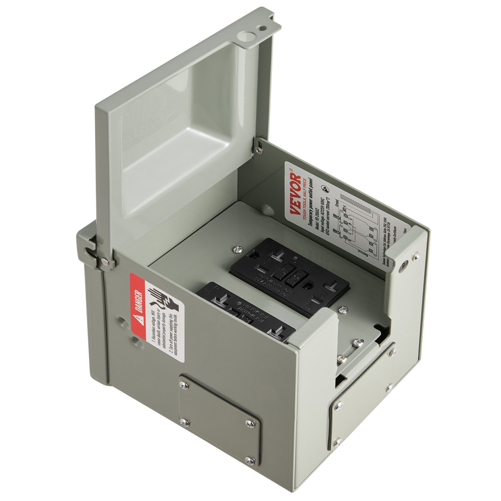 Caja de toma de corriente eléctrica para exteriores, 2 receptáculos GFCI de 20 amperios, caja de toma de corriente