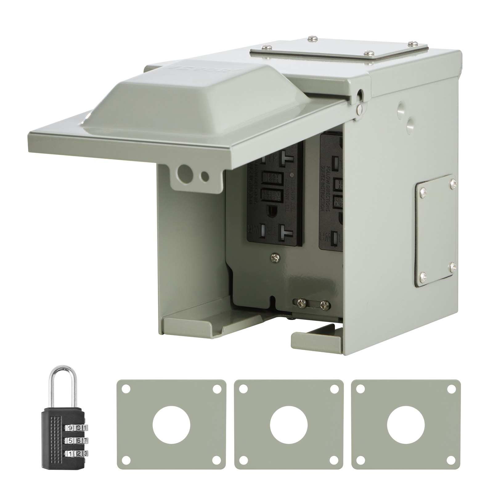 Caja de toma de corriente eléctrica para exteriores, 2 receptáculos GFCI de 20 amperios, caja de toma de corriente