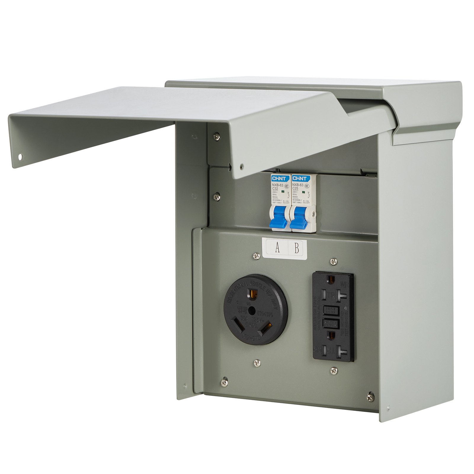Panel de toma de corriente temporal VEVOR Panel eléctrico para vehículos recreativos Caja de toma de corriente para vehículos recreativos de 20 a 30 amperios