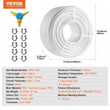 Tubo VEVOR PEX-AL-PEX, 328 pies, 5/8'' de diámetro Tubo compuesto de aluminio y plástico Barrera de oxígeno Tubo PEX de piso radiante, 0.08'' de espesor Calor radiante Piso Plomería Capa interior de aluminio Tubo PEX