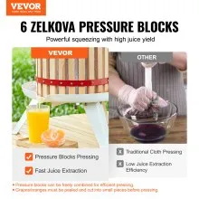 VEVOR Prensa de vino de frutas, 3,2 galones/12 L, cesta de madera maciza con 6 bloques, exprimidor manual, sidra, manzana, tintura de uva, verduras, miel, aceite de oliva, prensa con barra de mango para cocina, hogar