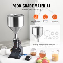 VEVOR Máquina de llenado de líquidos de pasta neumática, Llenadora de botellas de 5-50 ml, Máquina de llenado de botellas, Llenadora de líquidos de acero inoxidable con pedal para leche, agua, jugo, aceite esencial, champú, loción de miel cosmética