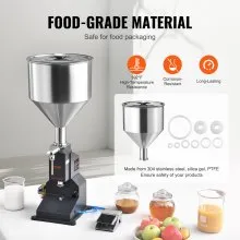 VEVOR Máquina de llenado de líquidos de pasta neumática, Llenadora de botellas de 5-50 ml, Máquina de llenado de botellas, Llenadora de líquidos de acero inoxidable con pedal para leche, agua, jugo, aceite esencial, champú, loción de miel cosmética