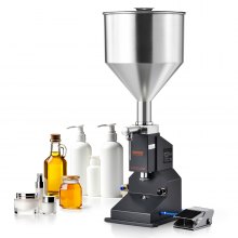 VEVOR Máquina de llenado de líquidos de pasta neumática, Llenadora de botellas de 5-50 ml, Máquina de llenado de botellas, Llenadora de líquidos de acero inoxidable con pedal para leche, agua, jugo, aceite esencial, champú, loción de miel cosmética