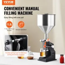 VEVOR Máquina de llenado de líquidos de pasta manual, Llenadora de botellas de 5-100 ml, Máquina de llenado de botellas ajustable, Llenadora de líquidos de acero inoxidable con tolva para leche, agua, jugo, aceite esencial, champú, miel cosmética