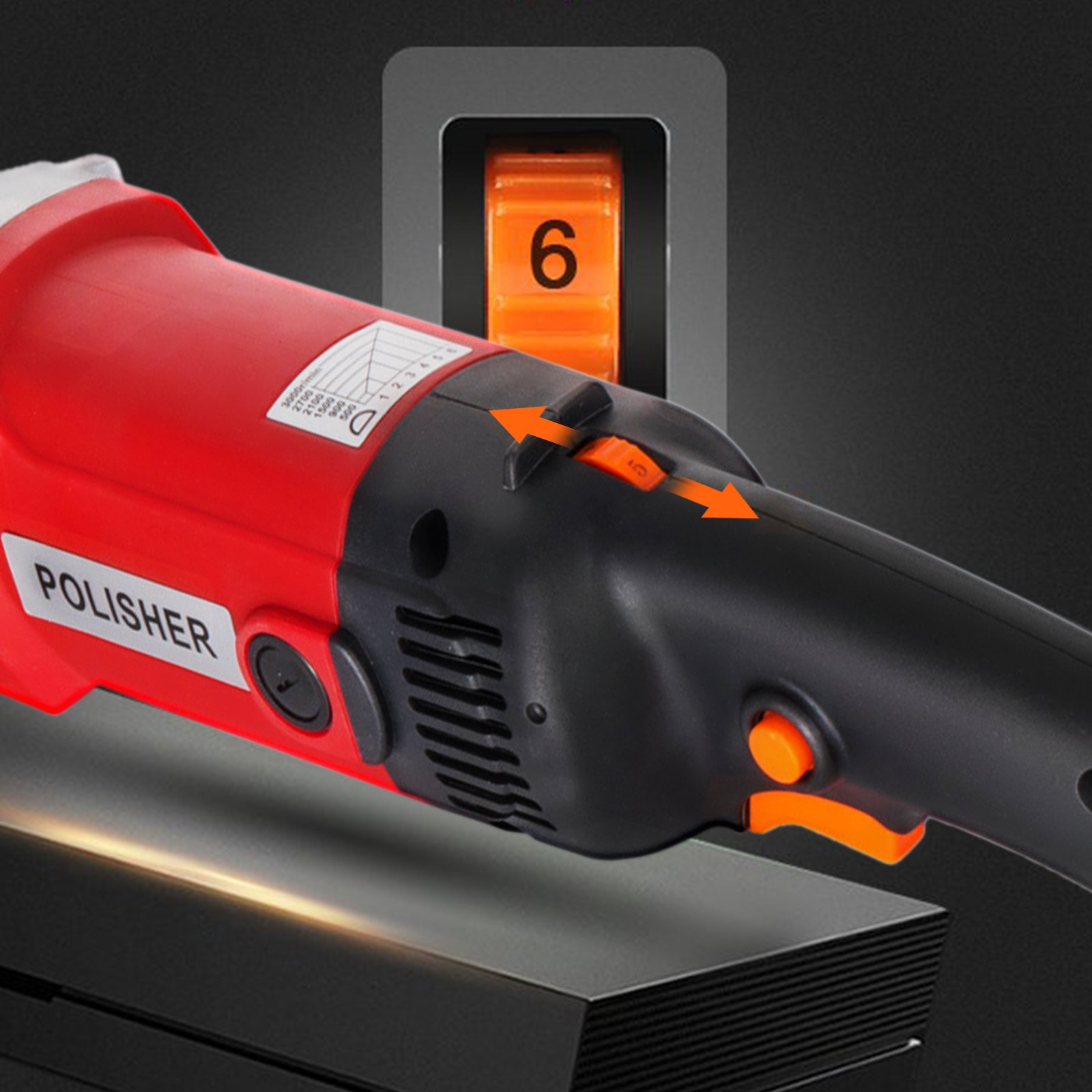Pulidora de acero inoxidable VEVOR con dial de control de velocidad ajustado a 6.