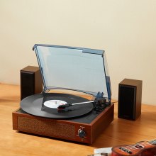 VEVOR Reproductor de discos de vinilo, 3 velocidades, tocadiscos accionado por correa con altavoces estéreo incorporados de 10 W, cartucho magnético, compatible con 33/45/78 RPM Bluetooth Aux en salida RCA, para discos de vinilo de 7/10/12 pulgadas
