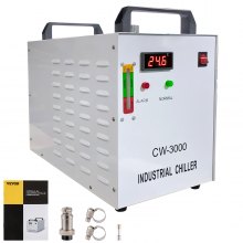 Enfriador de agua VEVOR CW-3000 Enfriador industrial 9L Tipo de termólisis Enfriador de agua 50W / ℃, 3.17gpm 0.9A Enfriador de recirculación de corriente para 60W 80W Máquina de grabado láser Máquina de enfriamiento 110V
