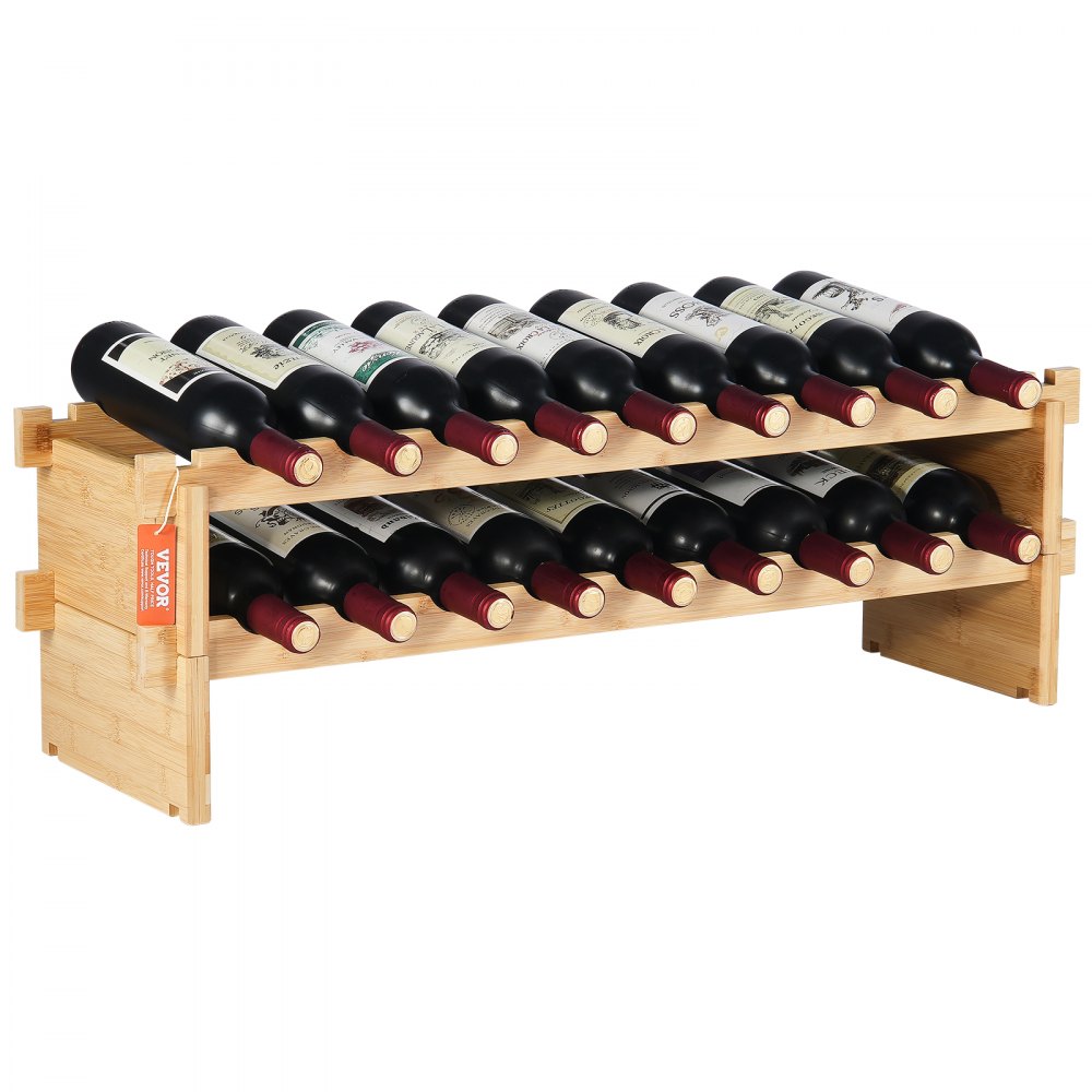 VEVOR - Botellero modular apilable para 18 botellas, de madera maciza de bambú de 2 niveles, para vino, expositor independiente, para cocina, bar y bodega (color natural)