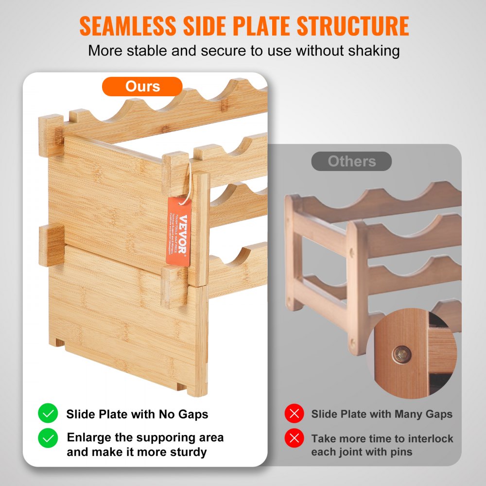 VEVOR - Botellero modular apilable para 18 botellas, de madera maciza de bambú de 2 niveles, para vino, expositor independiente, para cocina, bar y bodega (color natural)