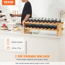 Estante de exhibición modular apilable de madera de bambú de 2 niveles para 18 botellas de vino VEVOR