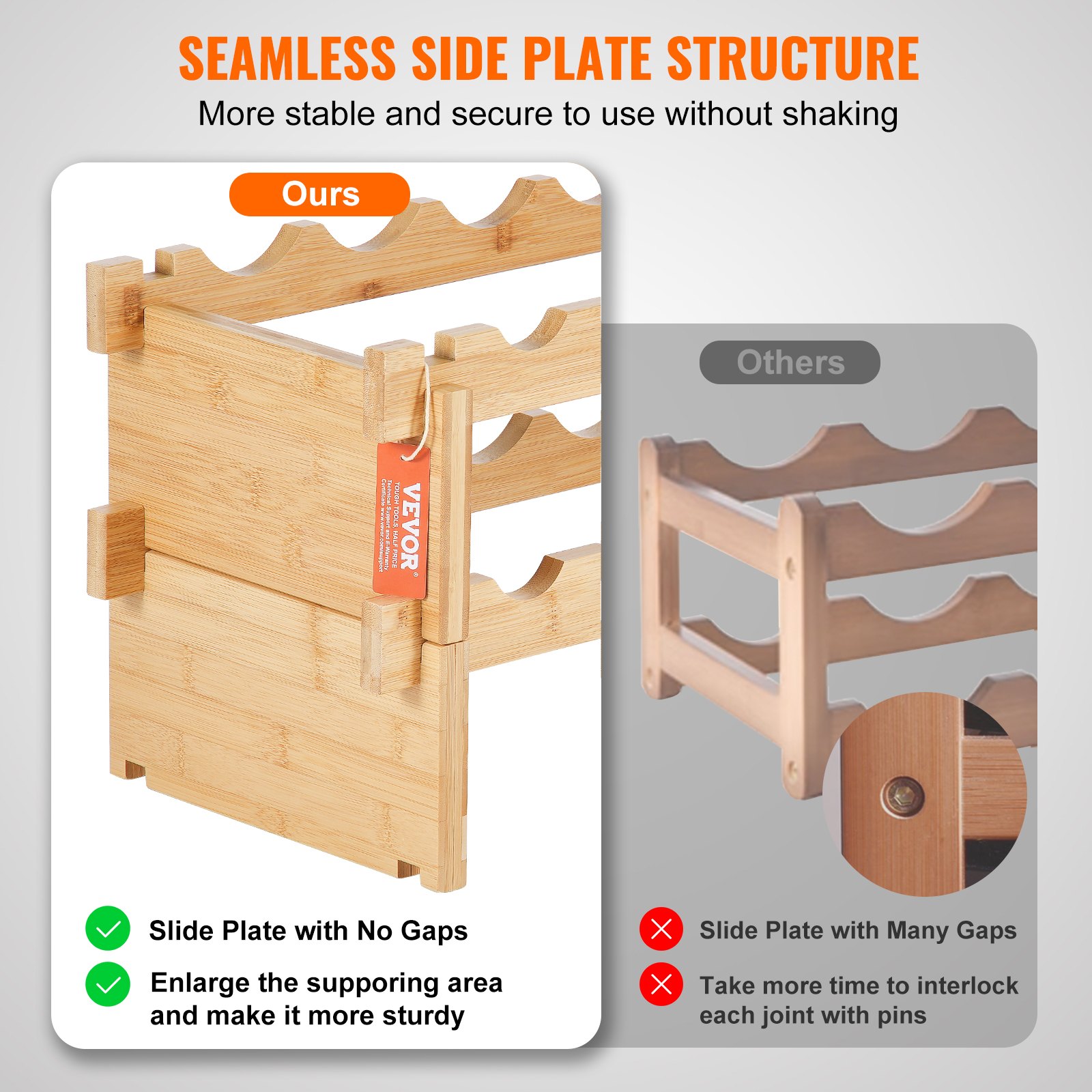 VEVOR - Botellero modular apilable para 18 botellas, de madera maciza de bambú de 2 niveles, para vino, expositor independiente, para cocina, bar y bodega (color natural)