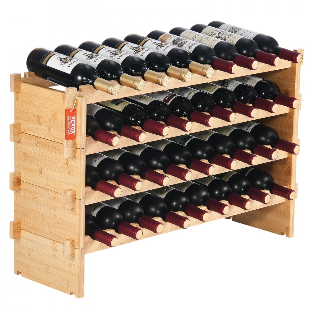 Estante de exhibición modular apilable para vinos VEVOR de madera de bambú de 4 niveles y 36 botellas