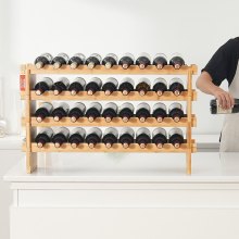 Estante de exhibición modular apilable para vinos VEVOR de madera de bambú de 4 niveles y 36 botellas