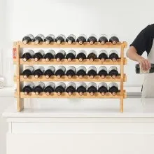 Estante de exhibición modular apilable para vinos VEVOR de madera de bambú de 4 niveles y 36 botellas