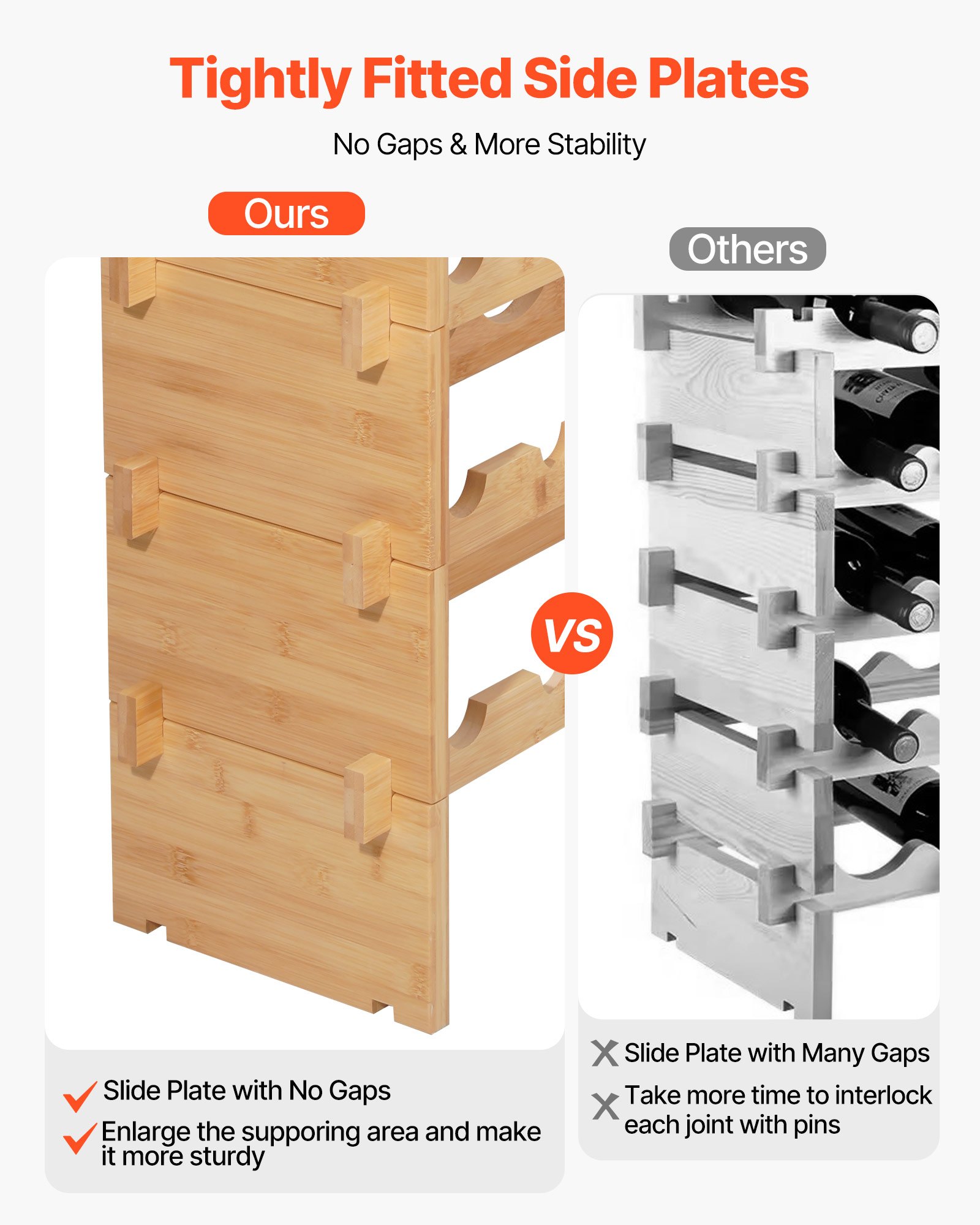 Botellero modular apilable VEVOR para 72 botellas, 8 niveles, botellero independiente de pie, estante resistente para exhibición de vinos, estantes estables, fácil montaje, para cocina, bodega y bar, color natural.