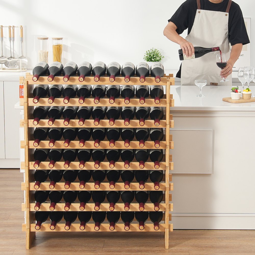 VEVOR - Botellero modular para 72 botellas, almacenamiento continuo de botellas de Pinot, estante de madera de bambú de 8 niveles, expositor de vinos independiente, estantes antivibración para cocina, bar y bodega.
