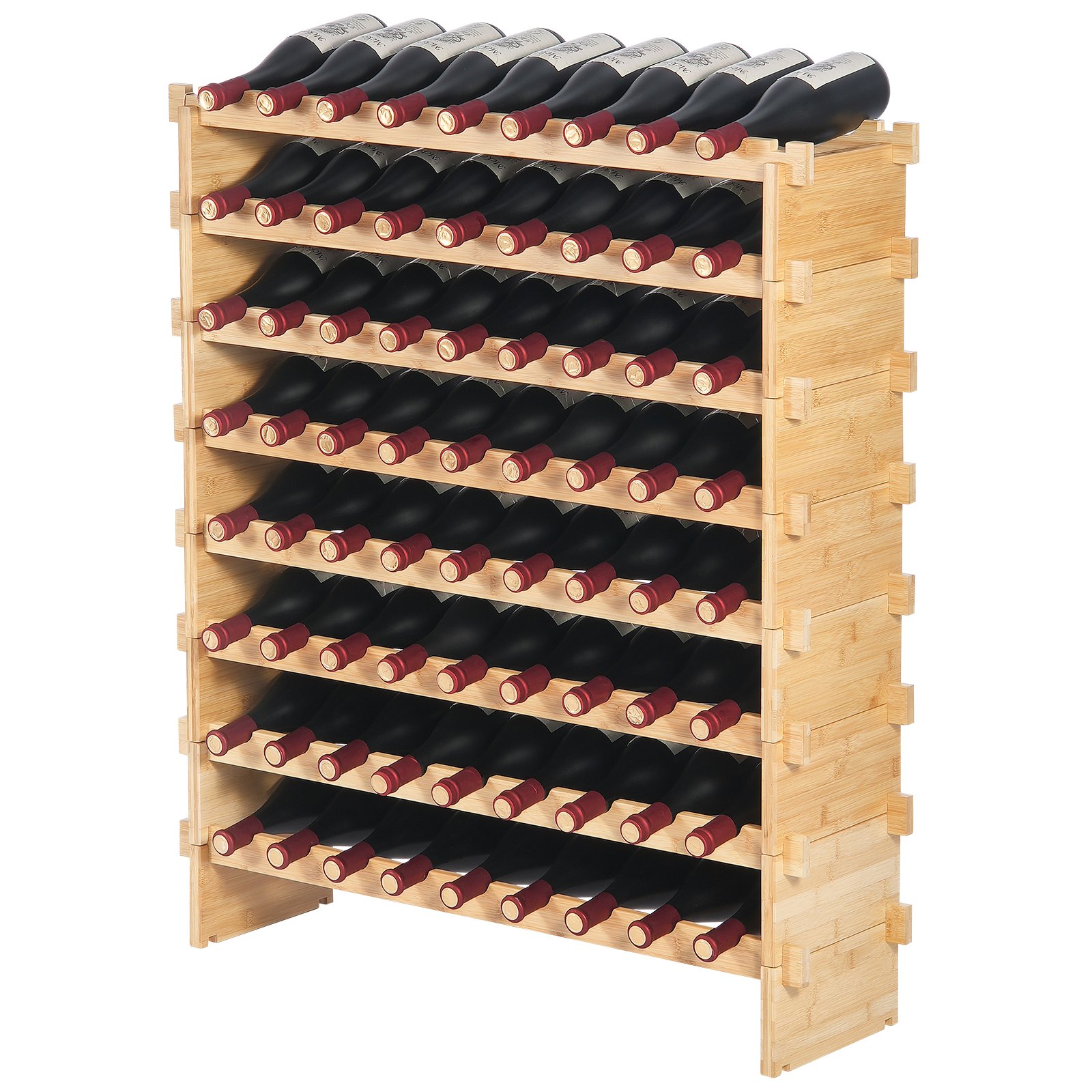 Estante de exhibición modular de madera de bambú para 72 botellas VEVOR de 8 niveles