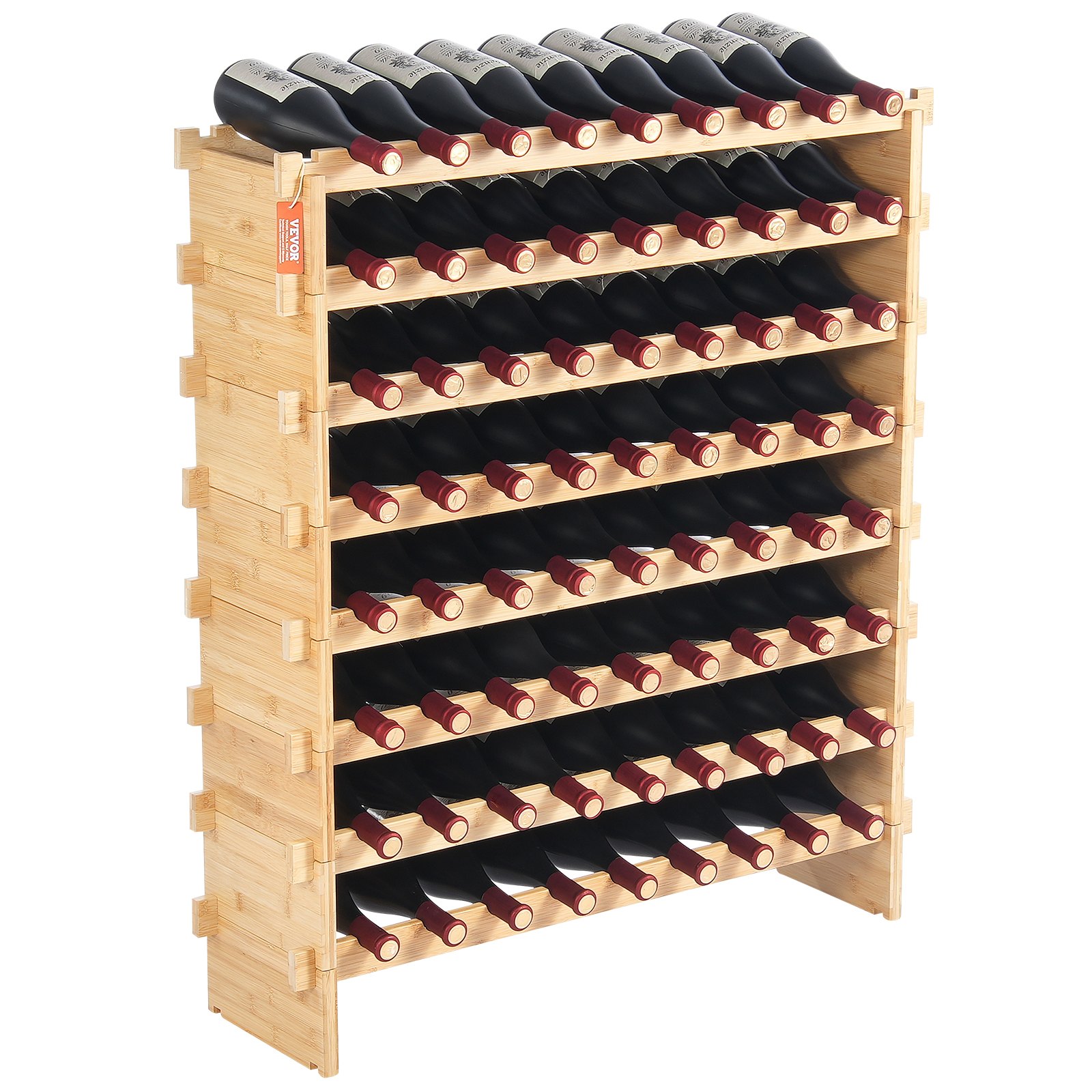 VEVOR - Botellero modular para 72 botellas, almacenamiento continuo de botellas de Pinot, estante de madera de bambú de 8 niveles, expositor de vinos independiente, estantes antivibración para cocina, bar y bodega.