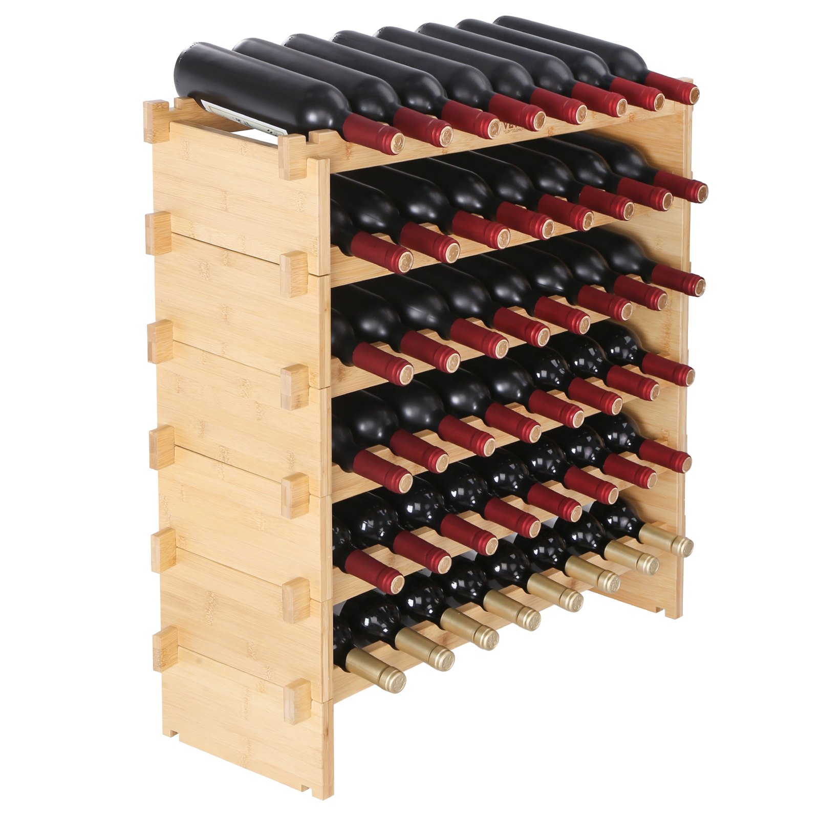 VEVOR Botellero modular apilable para 48 botellas, estantes de almacenamiento de madera de bambú maciza de 6 niveles, estante de exhibición independiente para vino, estantes sin oscilaciones para coci