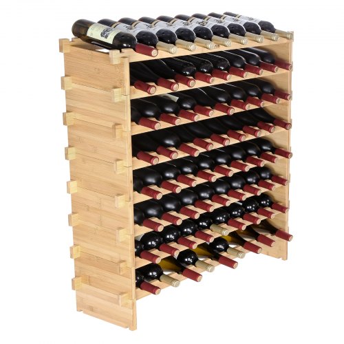 VEVOR Botellero modular apilable para 72 botellas, estantes de almacenamiento de madera de bambú maciza de 8 niveles, estante de exhibición independiente para vino, estantes sin oscilaciones para coci