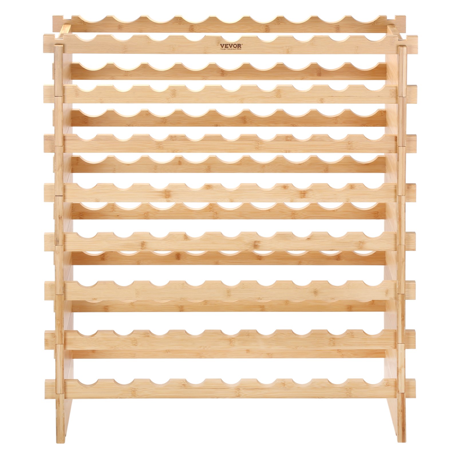 VEVOR Botellero modular apilable para 72 botellas, estantes de almacenamiento de madera de bambú maciza de 8 niveles, estante de exhibición independiente para vino, estantes sin oscilaciones para coci
