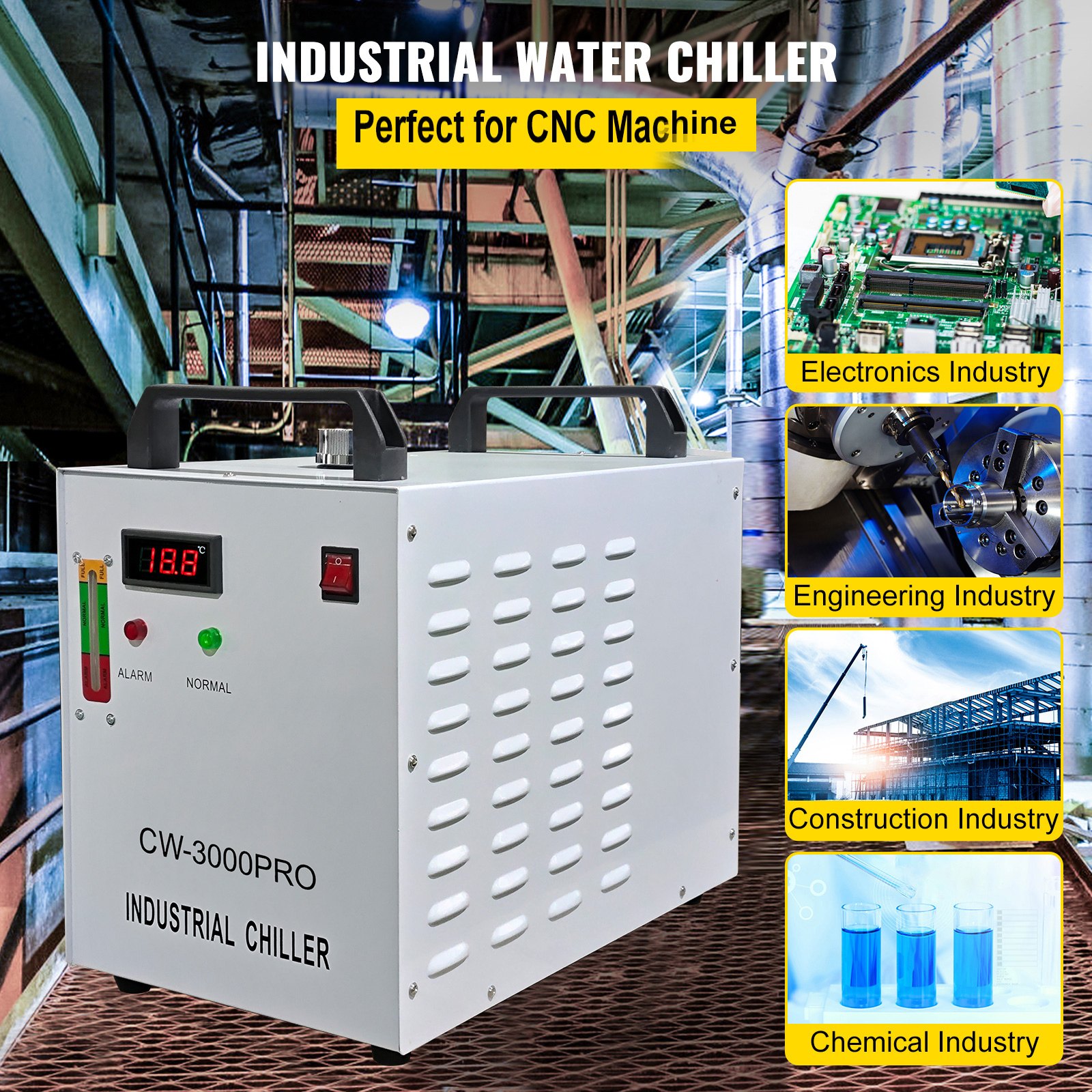 Enfriador industrial VEVOR, enfriador de agua industrial 110V CW-3000, capacidad de enfriamiento de 50W, agua de enfriamiento de capacidad de 10L, enfriador de recirculación de corriente de 0.5-0.7A para máquina de enfriamiento de máquina de grabado de 60W / 80W