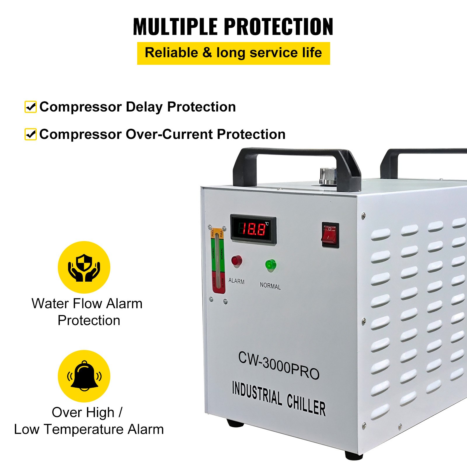 Enfriador industrial VEVOR, enfriador de agua industrial 110V CW-3000, capacidad de enfriamiento de 50W, agua de enfriamiento de capacidad de 10L, enfriador de recirculación de corriente de 0.5-0.7A para máquina de enfriamiento de máquina de grabado de 60W / 80W