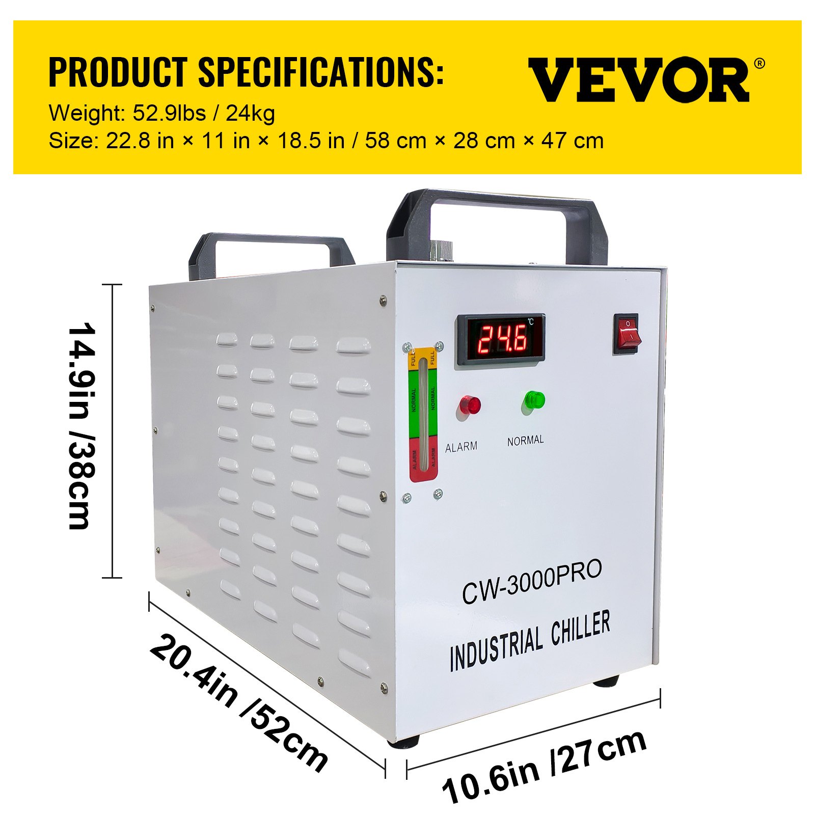 Enfriador industrial VEVOR, enfriador de agua industrial 110V CW-3000, capacidad de enfriamiento de 50W, agua de enfriamiento de capacidad de 10L, enfriador de recirculación de corriente de 0.5-0.7A para máquina de enfriamiento de máquina de grabado de 60W / 80W