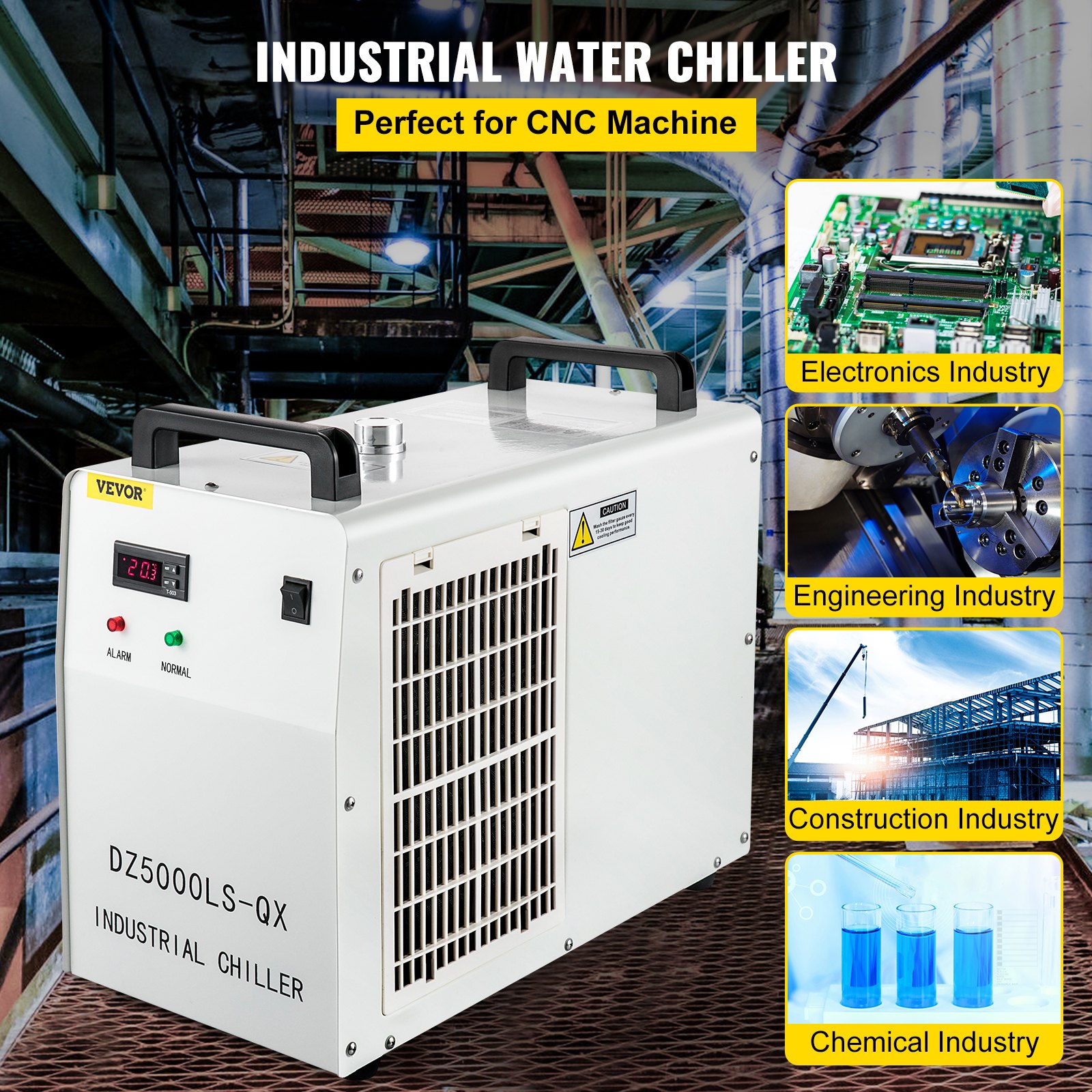 Enfriador industrial VEVOR, enfriador de agua industrial CW-5000 de 110 V, capacidad de enfriamiento de 800 W, agua de enfriamiento de capacidad de 6 l, enfriador de recirculación de corriente de 4.5-7 A para máquina de enfriamiento de máquina de grabado de 80 W/100 W
