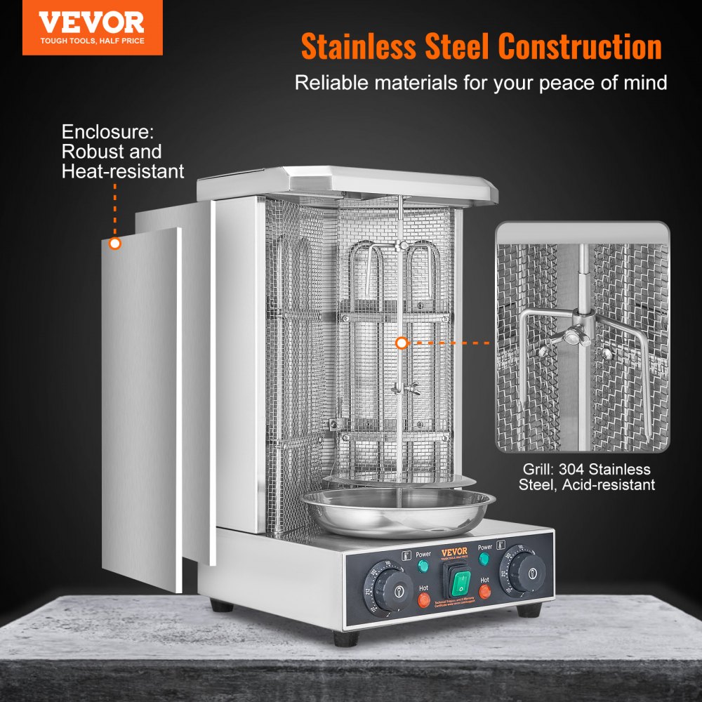 VEVOR - Parrilla para shawarma (capacidad de 6 kg), 2 quemadores, 50-280 °C, horno eléctrico vertical para kebab, ideal para uso doméstico y comercial.