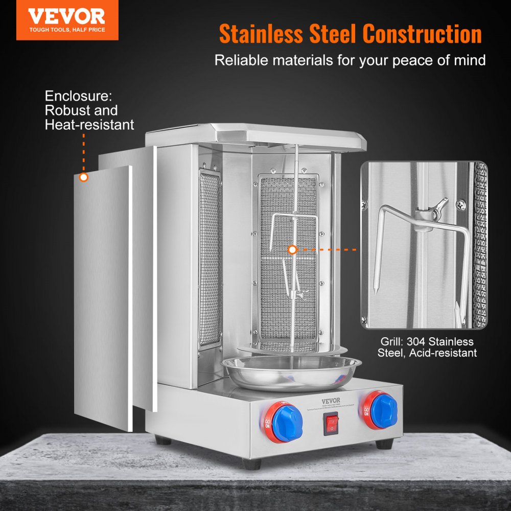 VEVOR - Parrilla para shawarma (capacidad de 6 kg), 2 quemadores, horno vertical de gas, asador de kebab, ideal para fiestas en casa, restaurantes y cocinas.