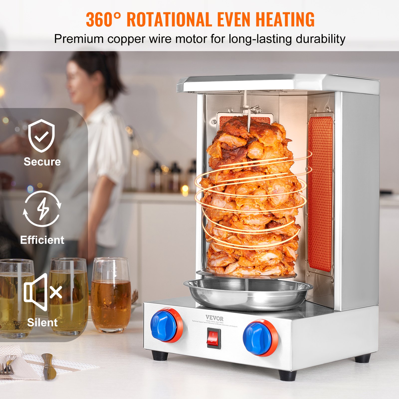 VEVOR - Parrilla para shawarma (capacidad de 6 kg), 2 quemadores, horno vertical de gas, asador de kebab, ideal para fiestas en casa, restaurantes y cocinas.