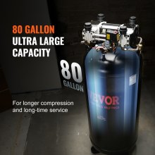 Compresor de aire VEVOR de 80 galones, 6.5HP 15.5SCFM@90 PSI, tanque de compresor de aire estacionario sin aceite de 2 etapas 145PSI, compresor ultra silencioso de 86dB para fabricación industrial, sitios de construcción, reparación de automóviles