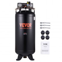 Compresor de aire VEVOR de 80 galones, 6.5HP 15.5SCFM@90 PSI, tanque de compresor de aire estacionario sin aceite de 2 etapas 145PSI, compresor ultra silencioso de 86dB para fabricación industrial, sitios de construcción, reparación de automóviles