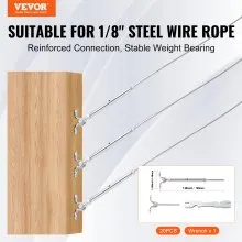 VEVOR T316 Kit de barandilla de cable de ángulo ajustable de 1/8" de acero inoxidable/Herrajes para postes de madera, Grado marino para cable de alambre de 1/8", Ángulo de 0-180 grados y fácil instalación, Plateado (paquete de 20)