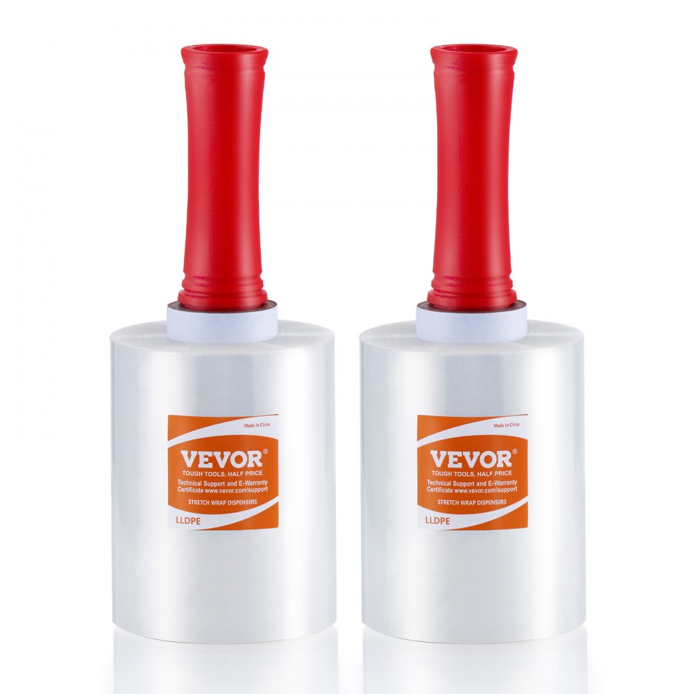 Película estirable VEVOR, 5 pulgadas x 1000 pies, paquete de 2, rollo de envoltura estirable transparente duradero de calibre 80, película retráctil resistente con asas para envolver palés, envíos y mudanzas.