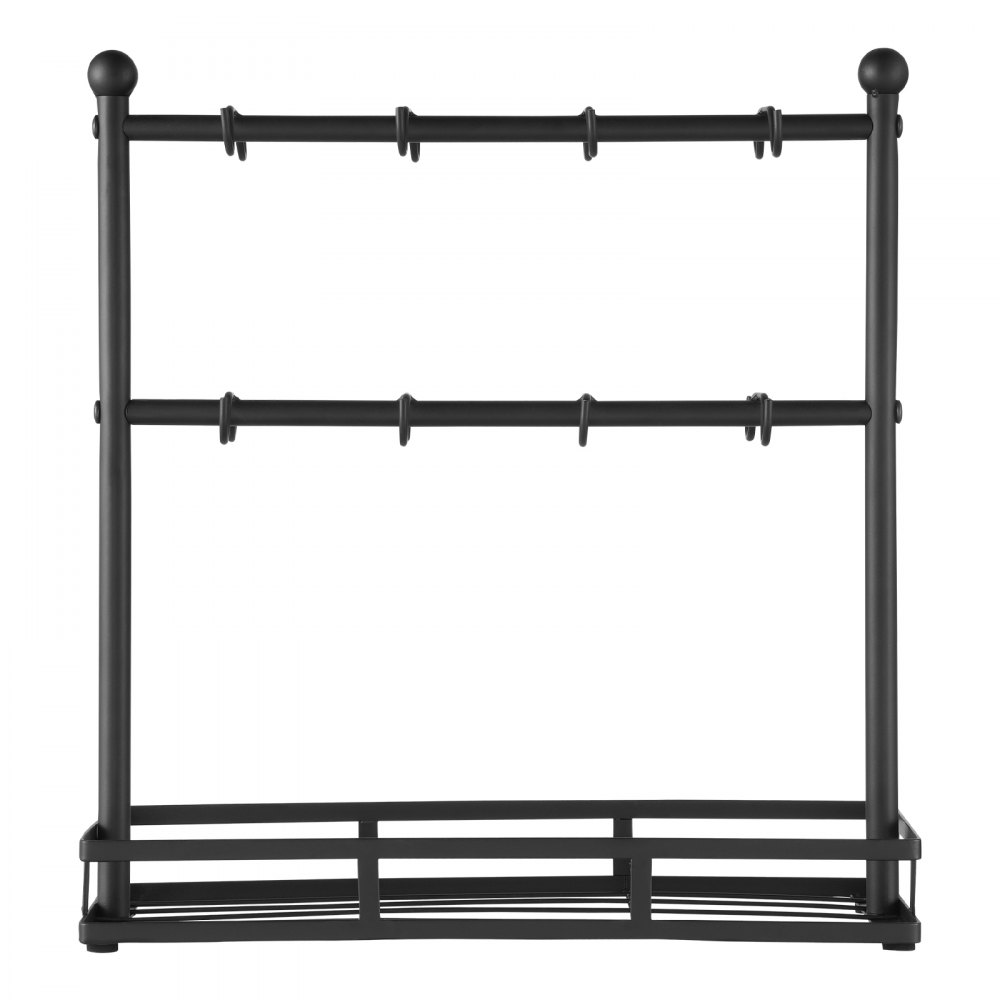 VEVOR - Soporte para tazas de café de encimera, 16 ganchos con base de almacenamiento, soporte para tazas de 2 niveles de acero al carbono, para exhibir y almacenar en la barra de café del hogar (negro mate)