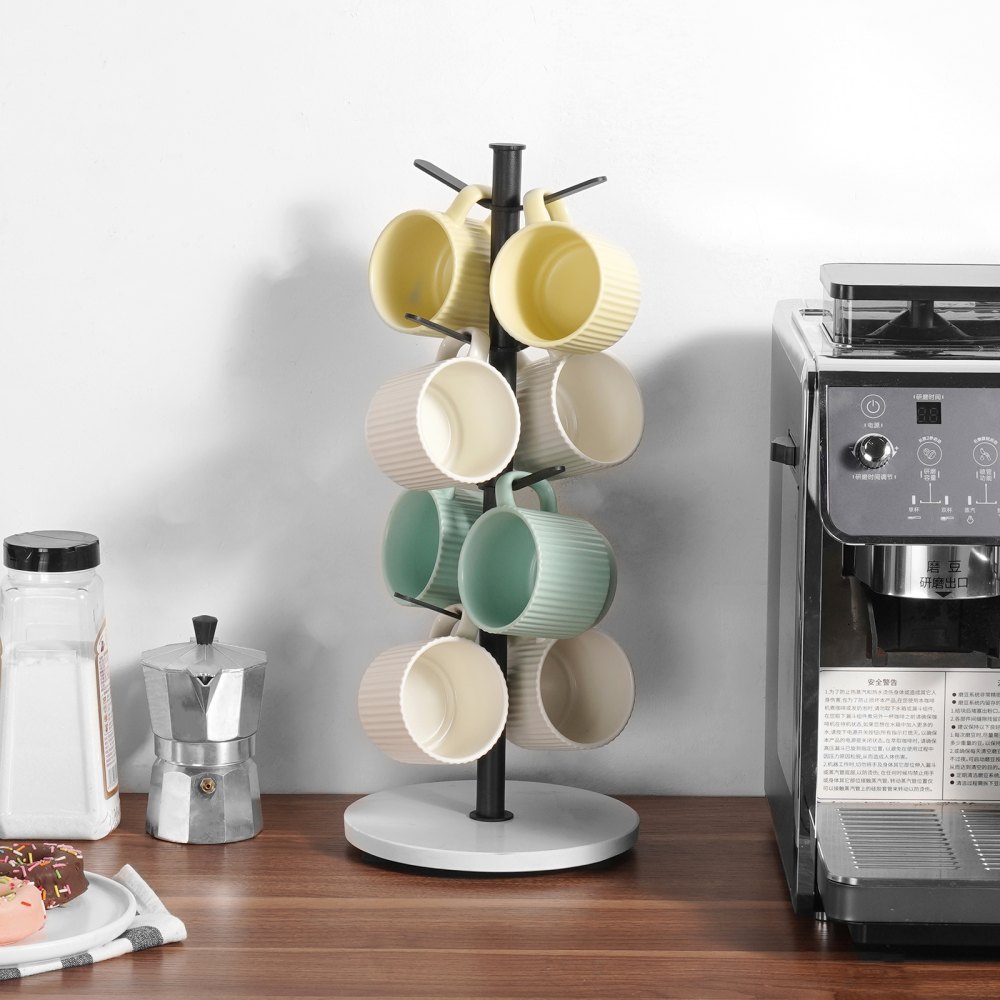 Soporte para tazas con forma de árbol y base de mármol, 8 ganchos, para encimera, cocina y hogar