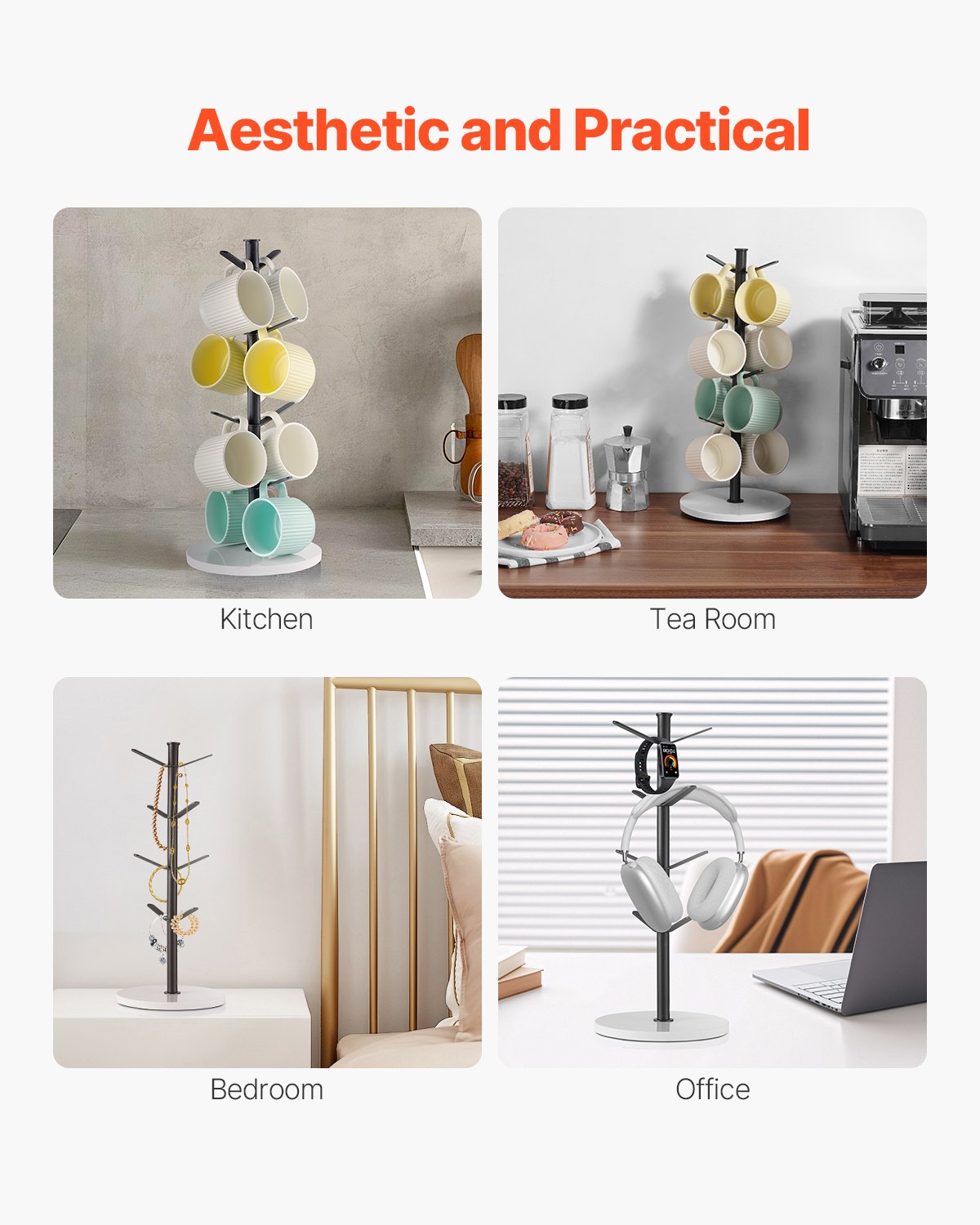 Soporte para tazas con forma de árbol y base de mármol, 8 ganchos, para encimera, cocina y hogar