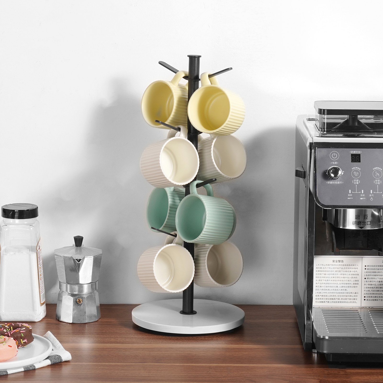 Soporte para tazas con forma de árbol y base de mármol, 8 ganchos, para encimera, cocina y hogar