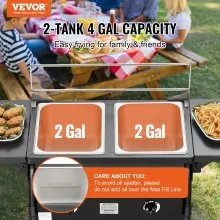 VEVOR Freidora de propano para exteriores, freidora comercial de doble quemador, cocina de acero inoxidable de 16 cuartos con cestas, tapas y tanques extraíbles, carrito de freidora de aceite con term