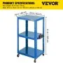 Carro audiovisual de acero VEVOR, altura ajustable de 66-104 cm, con cable de alimentación, 63 x 46 cm, para presentaciones, 3 estantes, 68 kg, con ruedas y 2 frenos, apto para cargas pesadas, color azul